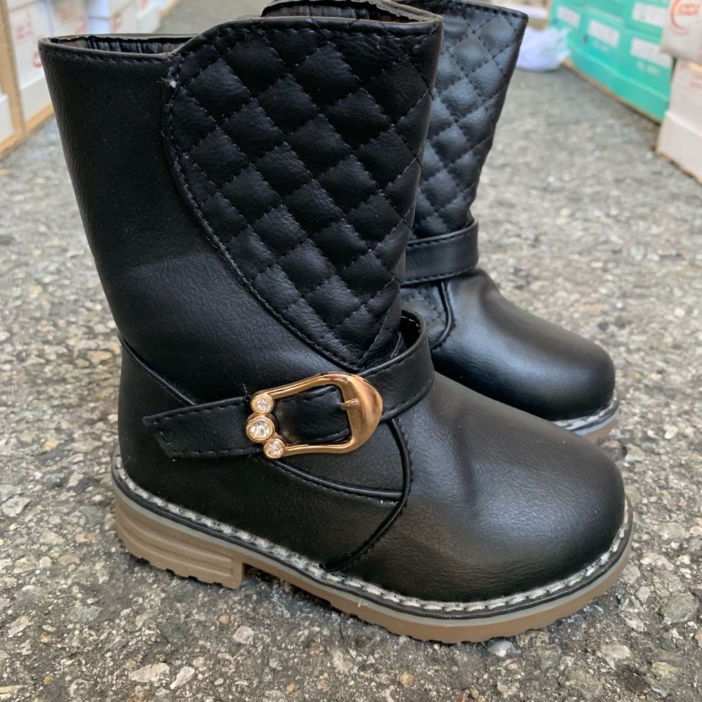 Kids Over Ankle Black Zipper Boots